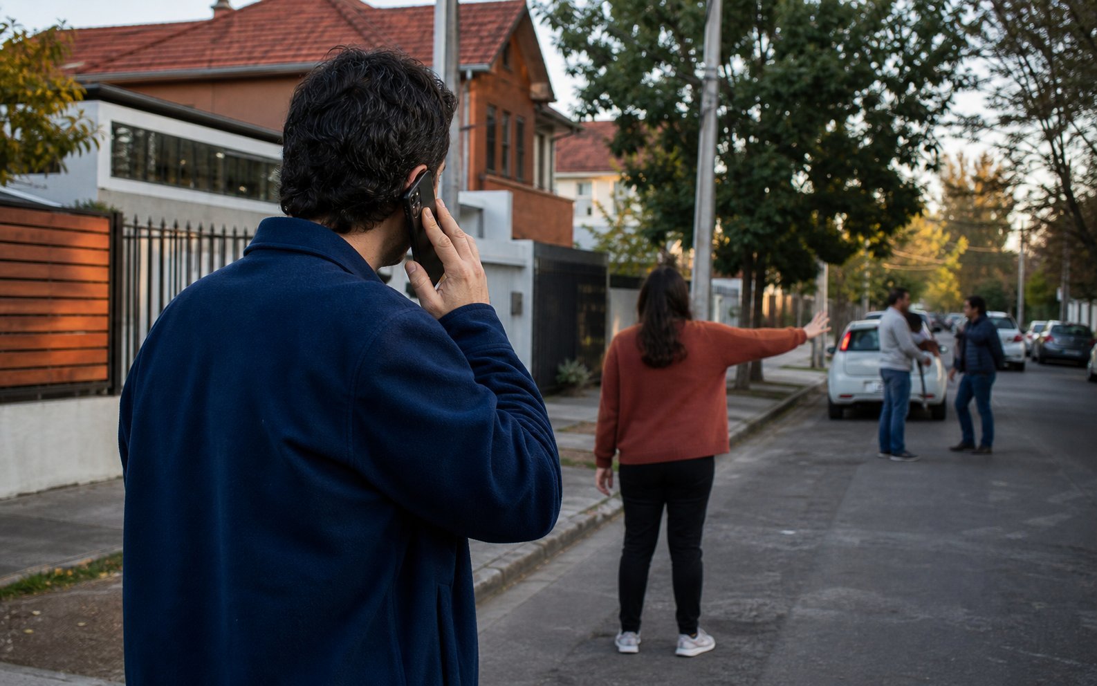 Persona evaluando con calma una situación de emergencia y solicitando ayuda